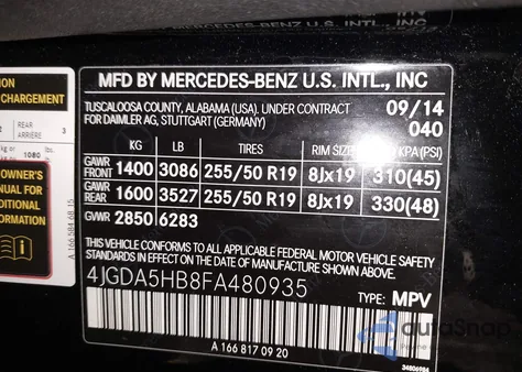 2015 Mercedes-Benz Ml 350 4Matic z USA, uszkodzony, nr VIN 4JGDA5HB8FA480935
